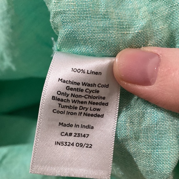 Talbots linen band collar popover cross dye bright green and yellow shirt size M - Picture 10 of 11